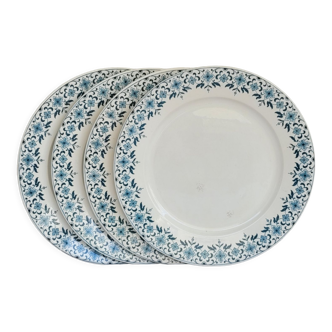 Set of 4 flat plates model Lucie u&c Sarreguemines Digoin white and blue floral border