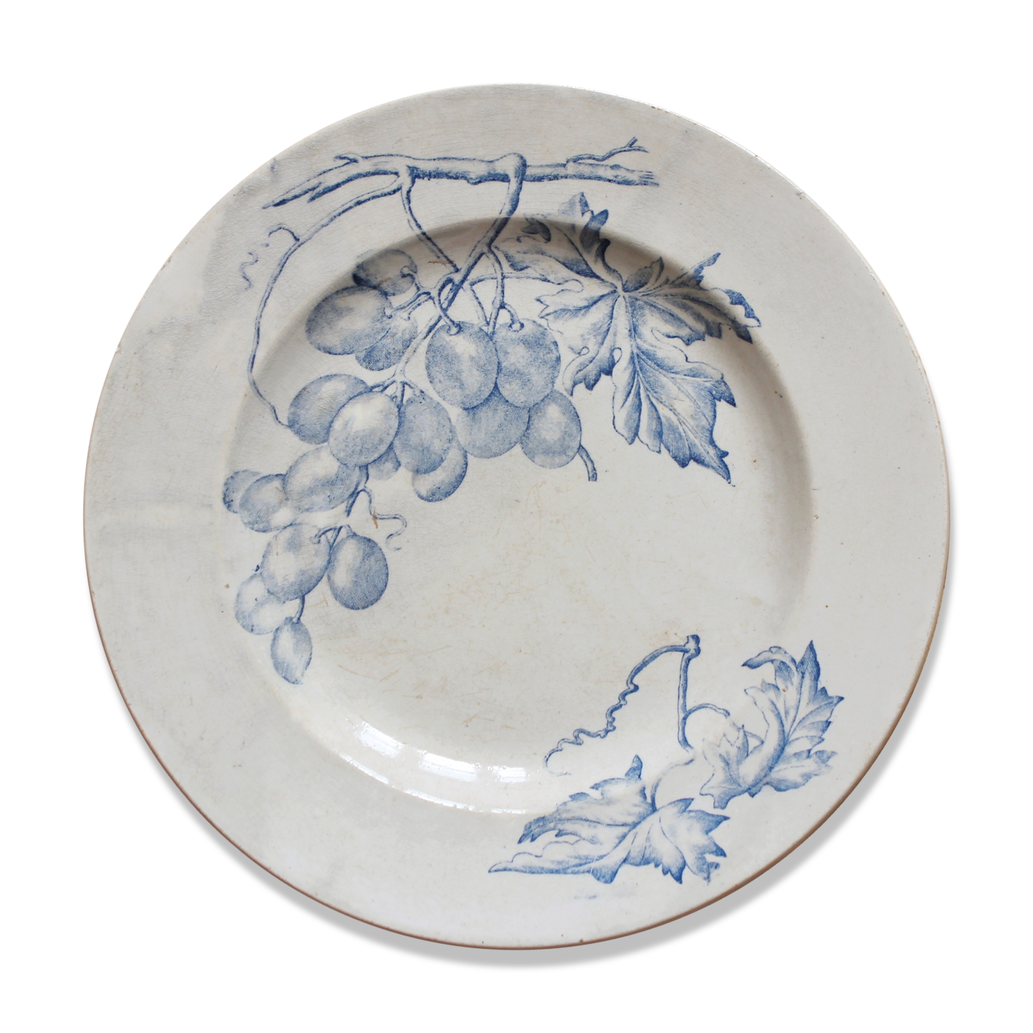 Round ironstone dish decorated with vines and grapes, late 19th-early 20th century