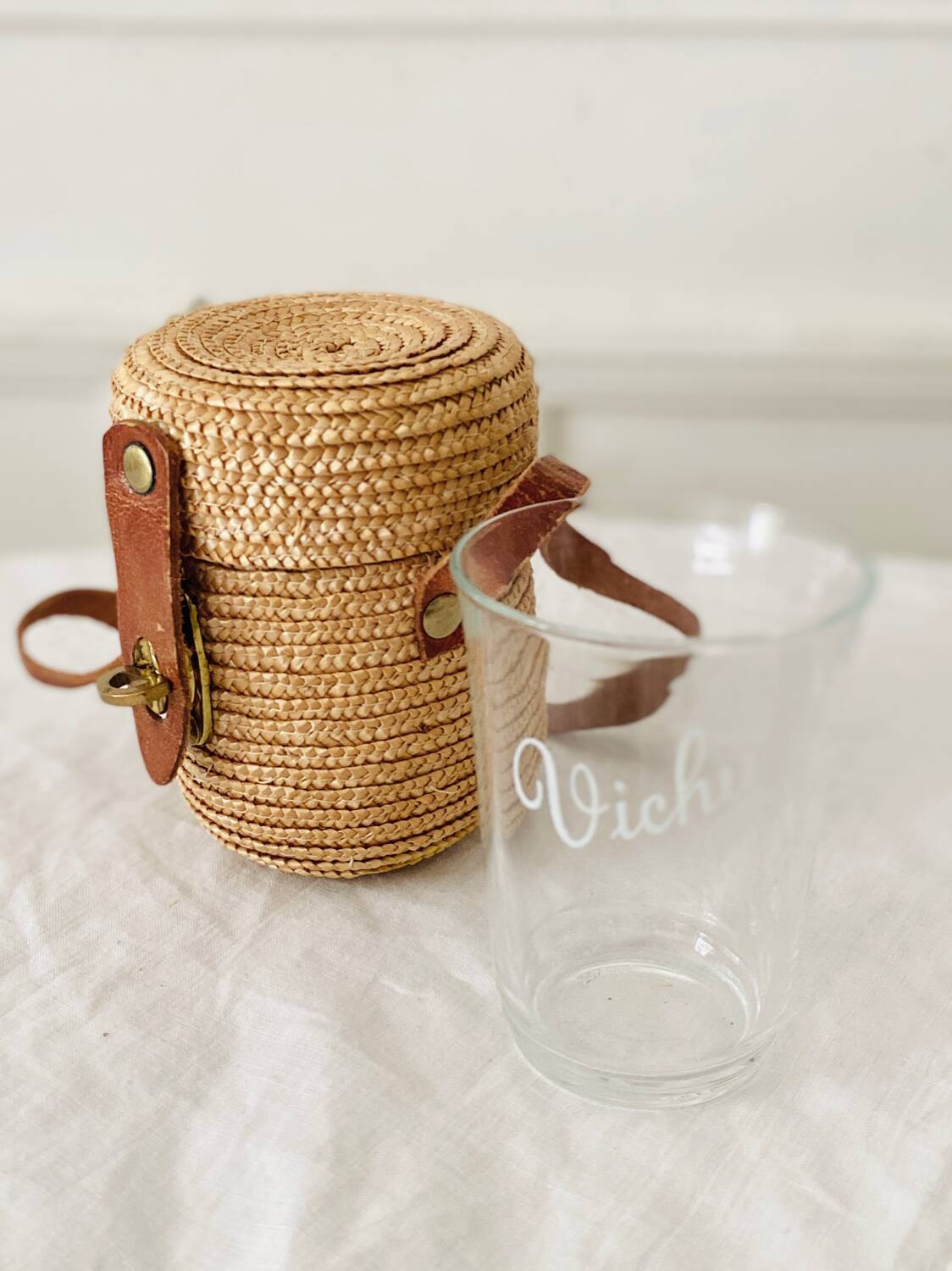 Vichy glass in its wicker case