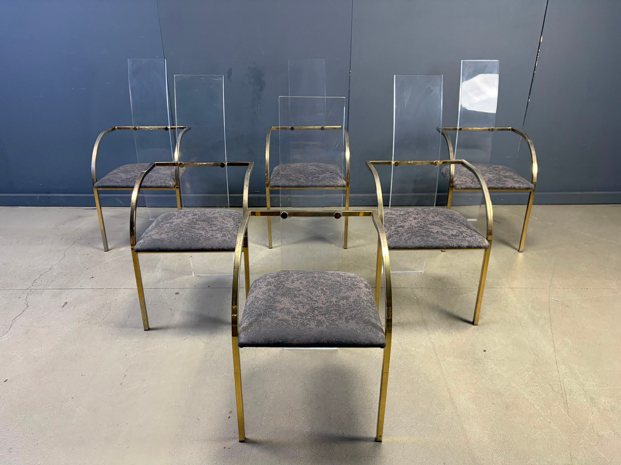 Plexiglass and brass dining chairs by Belgochrom, set of 6 - 1970s