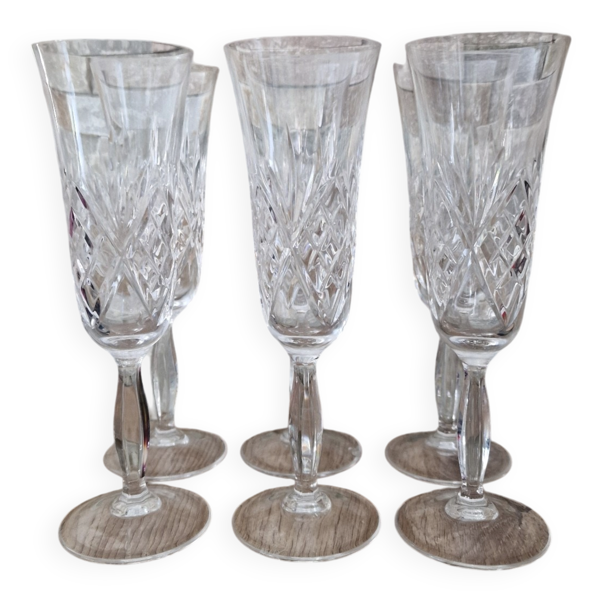 Set of 6 hand-cut crystal champagne flutes
