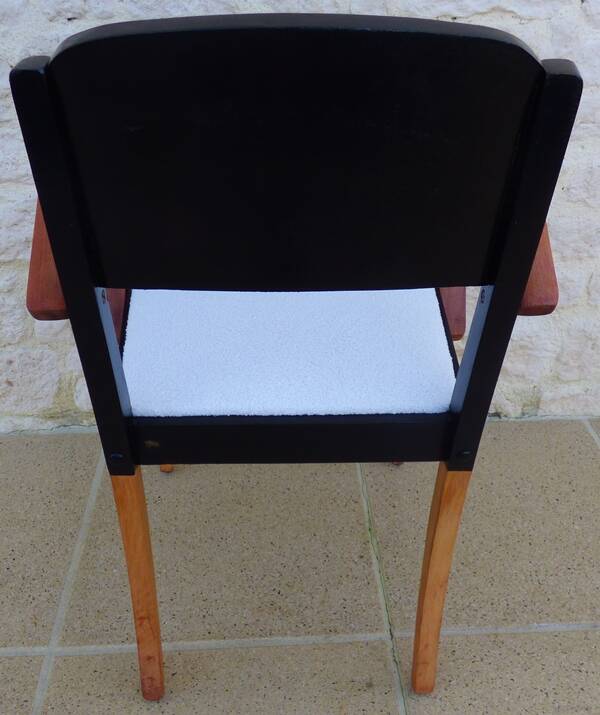 Old bridge armchair from the STELLA brand from the 50s in solid wood covered with terry fabric