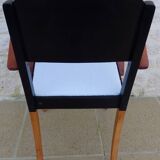 Fauteuil bridge Stella en bois et tissu, années 50