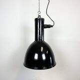 Industrial Black Enamel Factory Hanging Lamp, 1950s