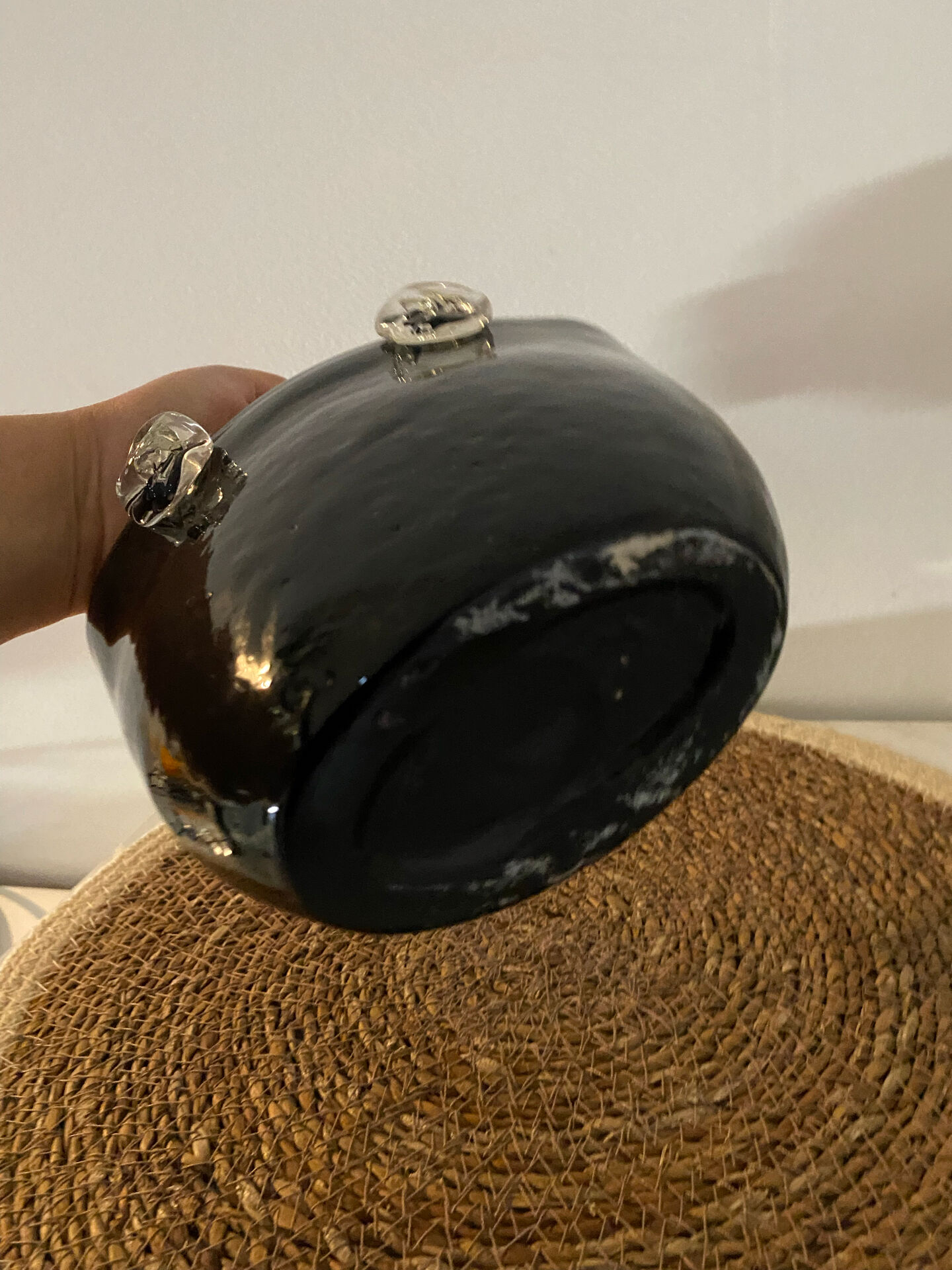 Basket Vase "Handbag" in Blown Glass – Black & Transparent