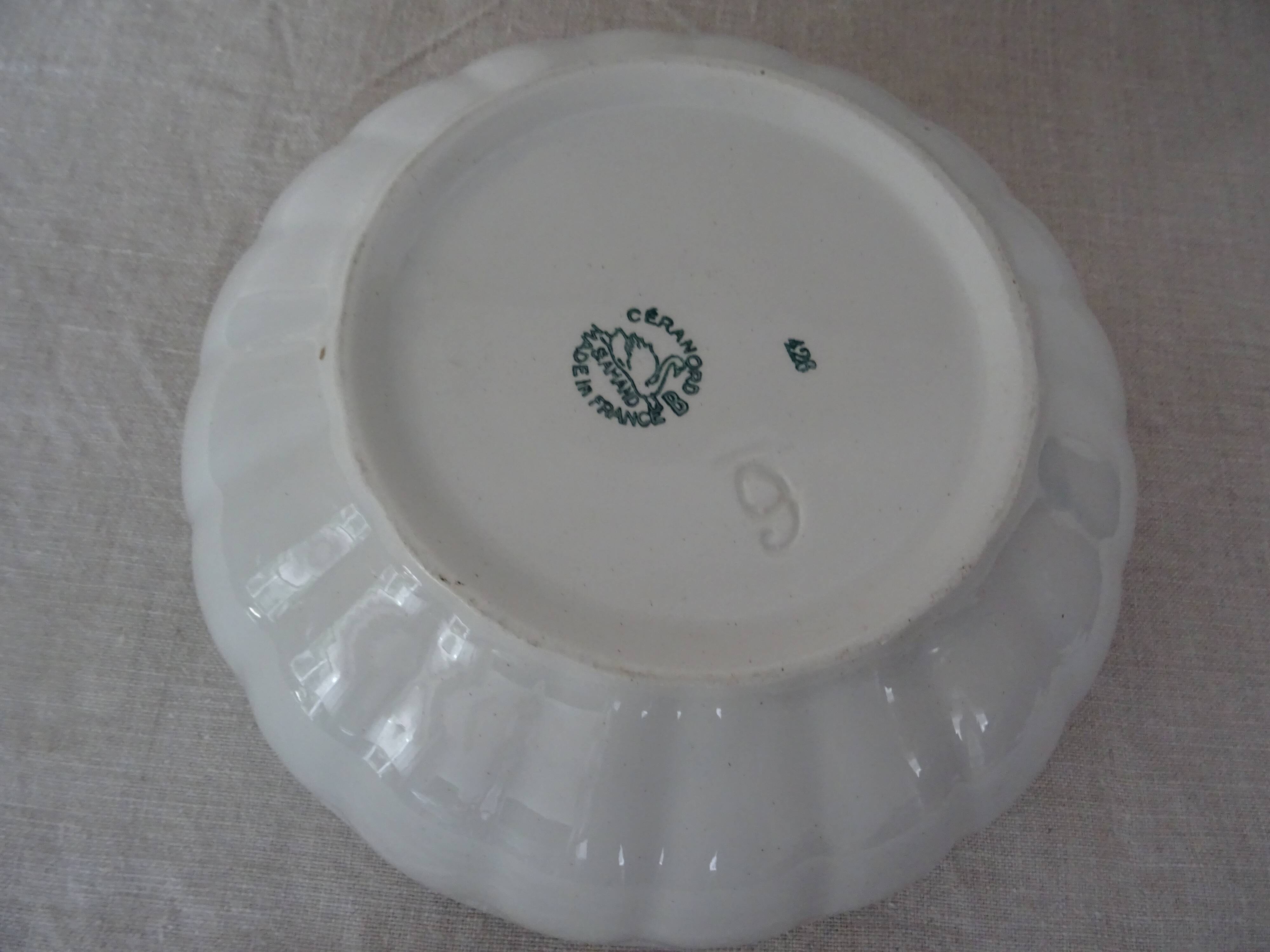 Salad bowl old faience St Amand decoration floral frieze green rinses