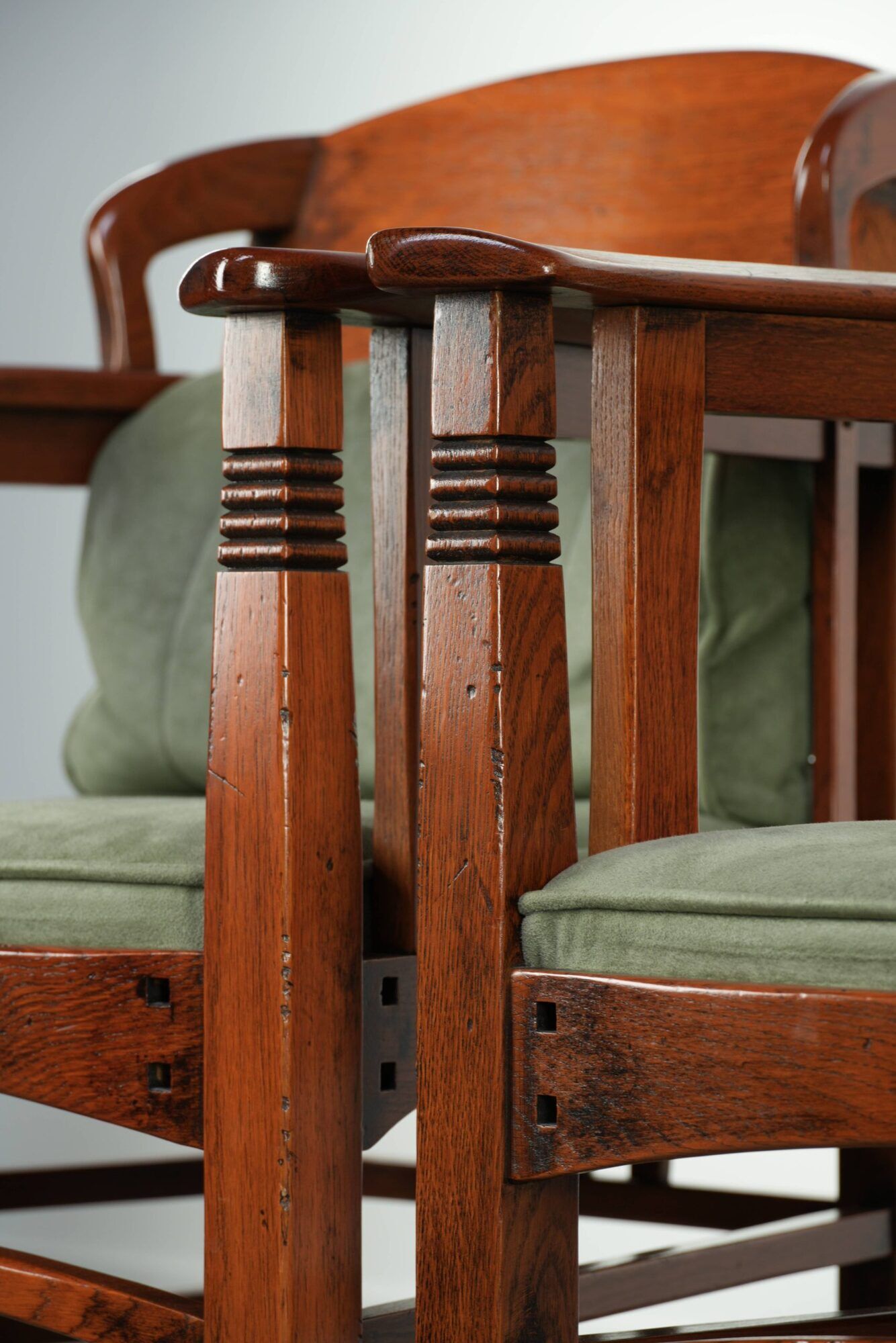 Set of 2 Art Nouveau/Jugendstil dining chairs with suede upholstery