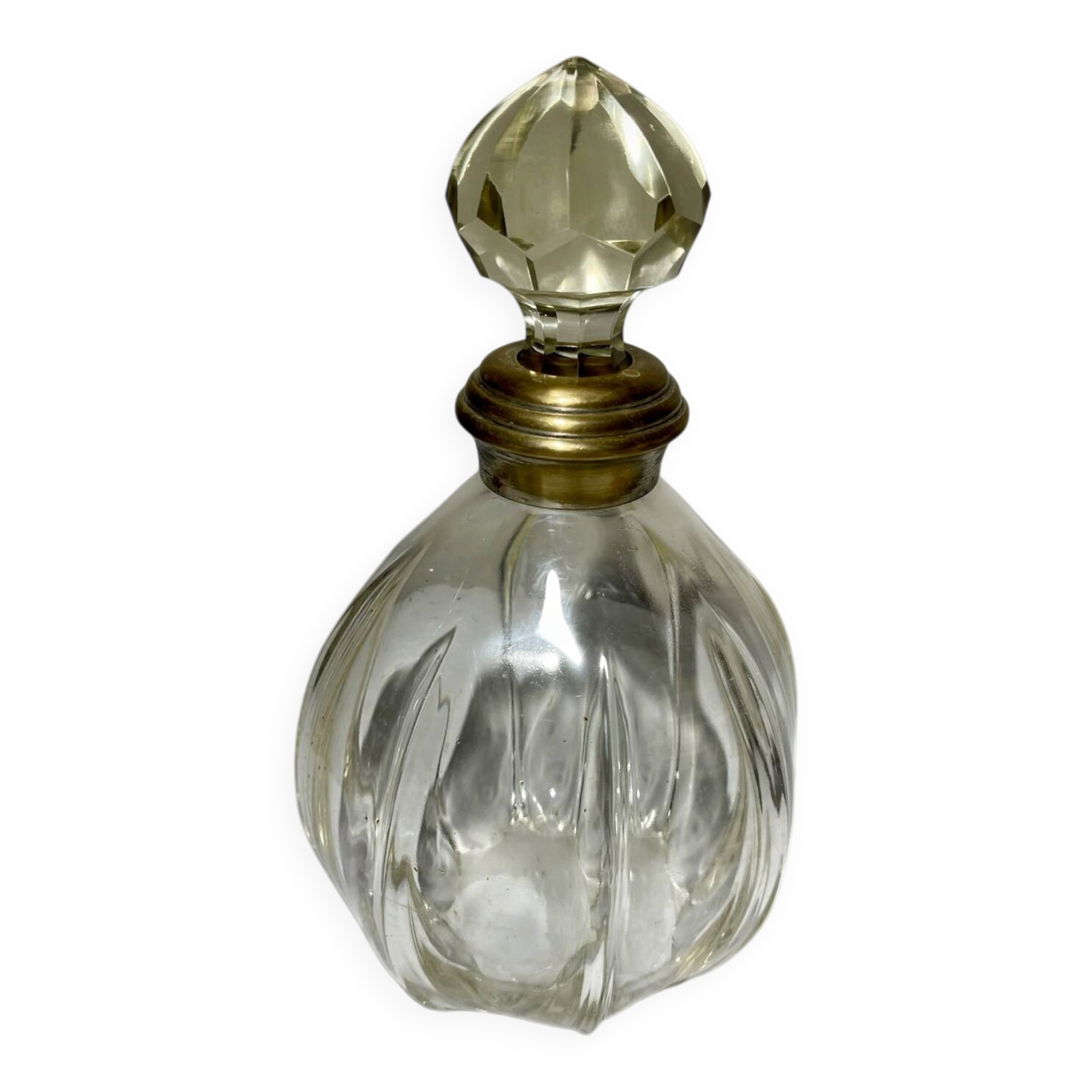 Large antique decanter for spirits – cut glass and silvered neck