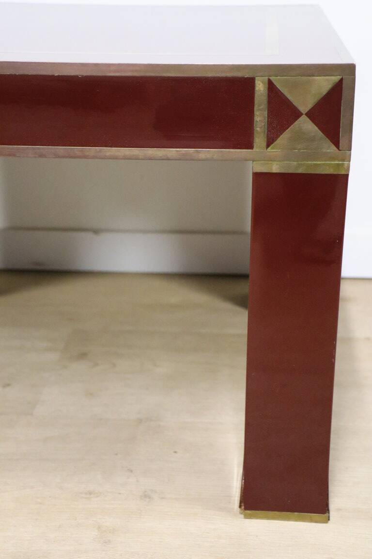 Vintage Jean-Claude Mahey coffee table in lacquered wood and brass, 1970