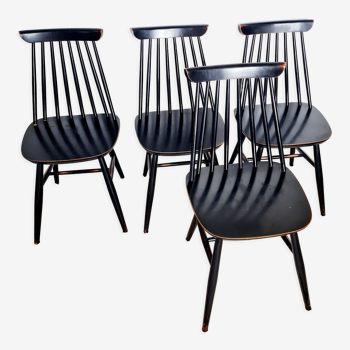 Chaises vintages à barreau noires type Tapiovaara