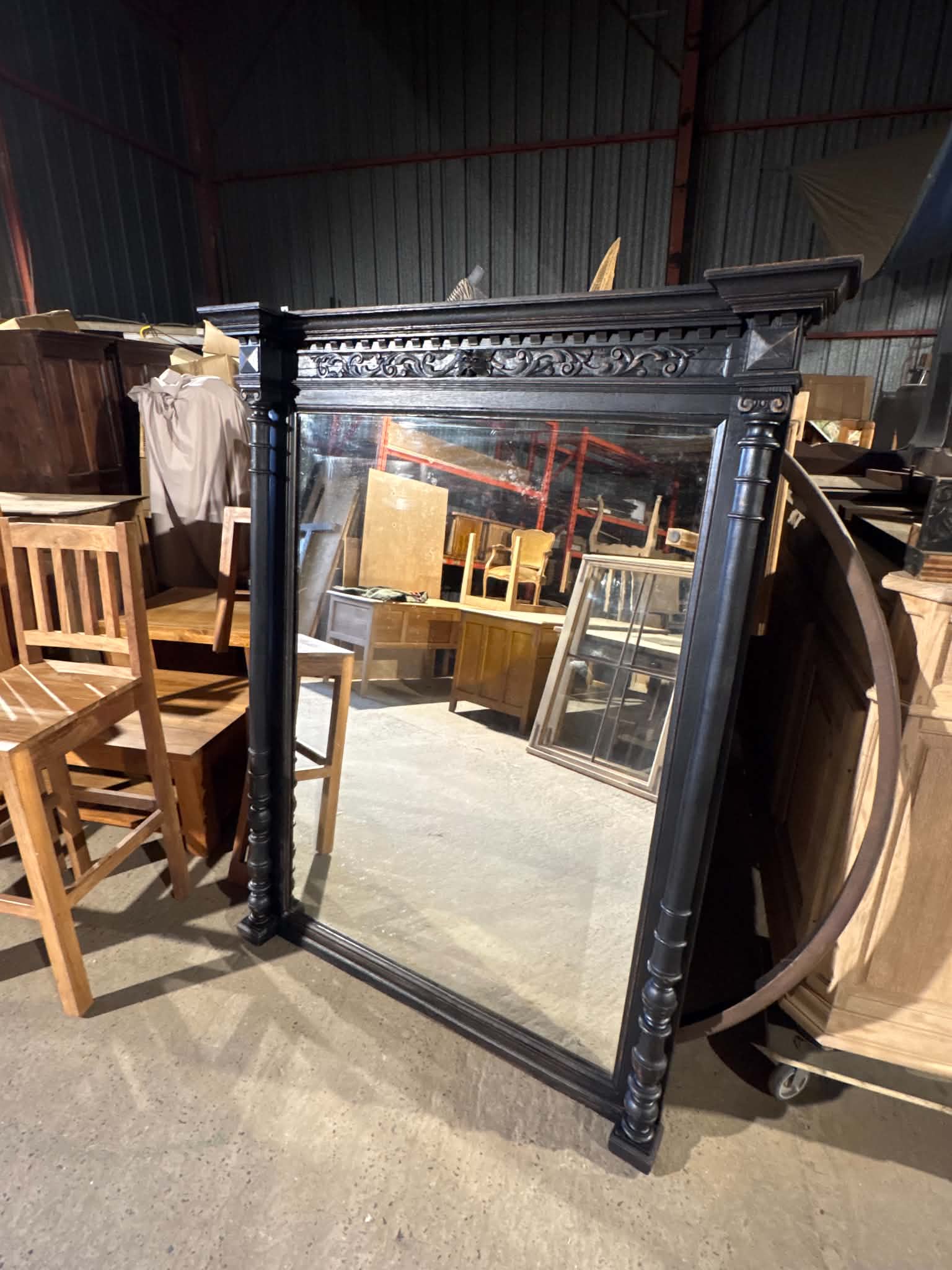 Large antique wooden mirror
