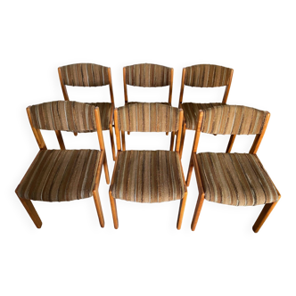 Lot de 6 chaises scandinaves bois et tissu laine an60 vintage