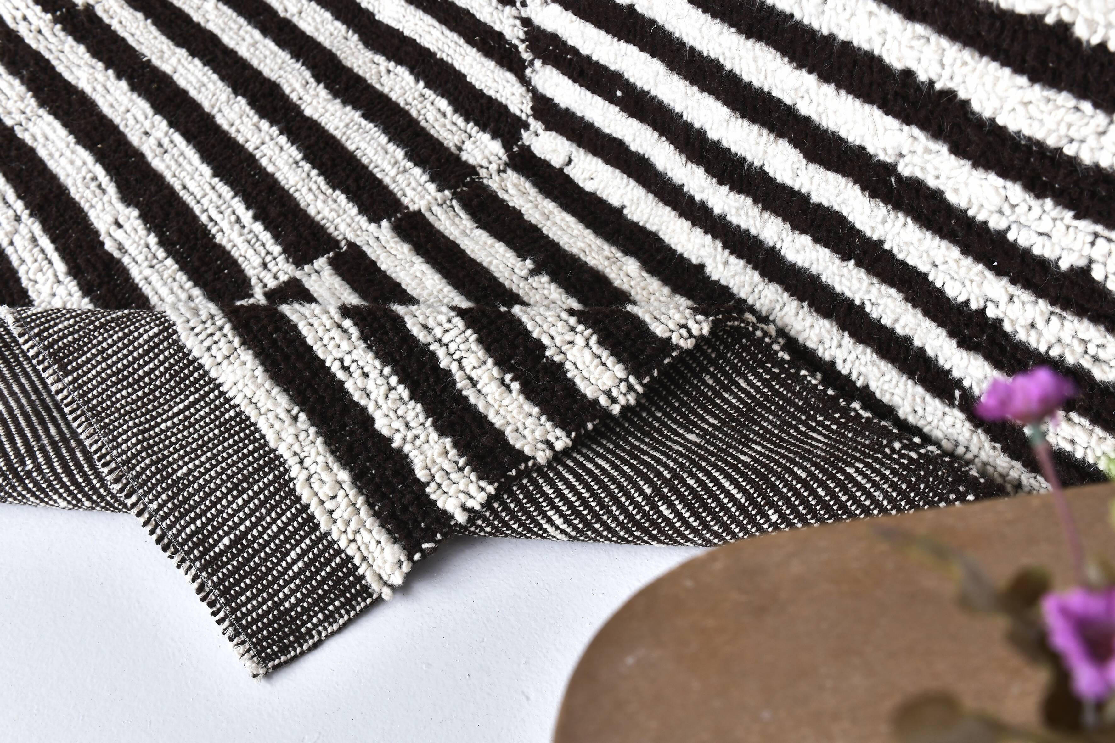 7x10 Chunky Wool Striped Handmade Rug, 206x295Cm
