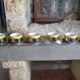 Series of 6 ceramic and stainless steel cups - 70s - Vintage