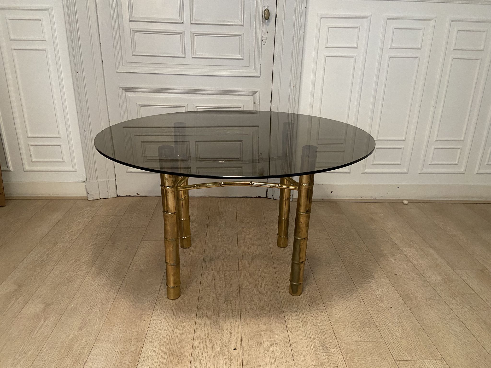 Table à manger, faux bambou doré, 1970s