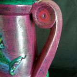 Large Art Deco pitcher in terracotta fish motifs, signed