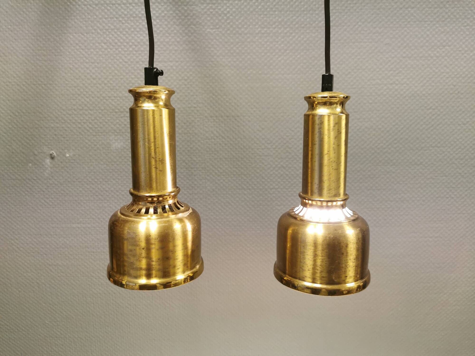 Two beautiful perforated brass hanging lamps, Danish and from the 1980s.