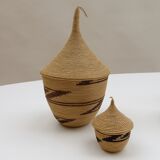 Set of 5 vintage tutsi rwanda rattan decorative lidded pots 1970s