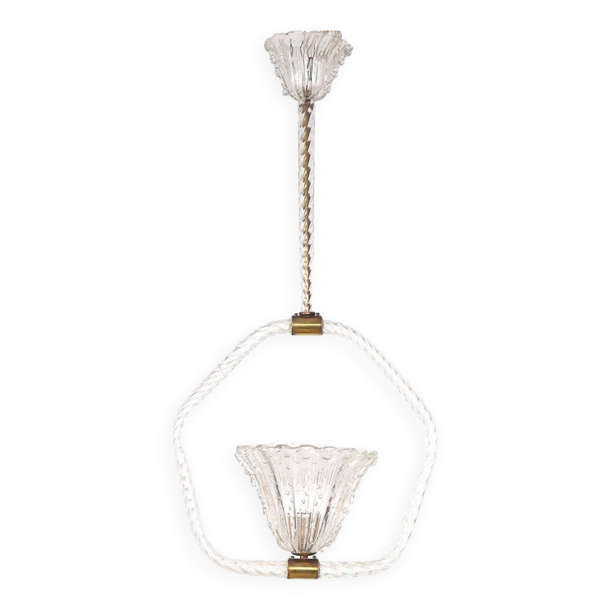 Lampe suspendue en verre de Murano vintage Barovier et Toso, années 1940.