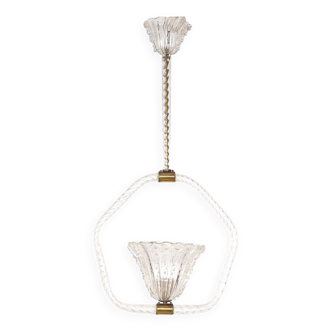 Barovier and Toso vintage Murano glass pendant lamp, 1940s