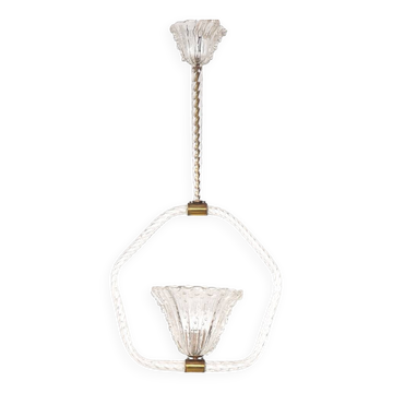 Barovier and Toso vintage Murano glass pendant lamp, 1940s