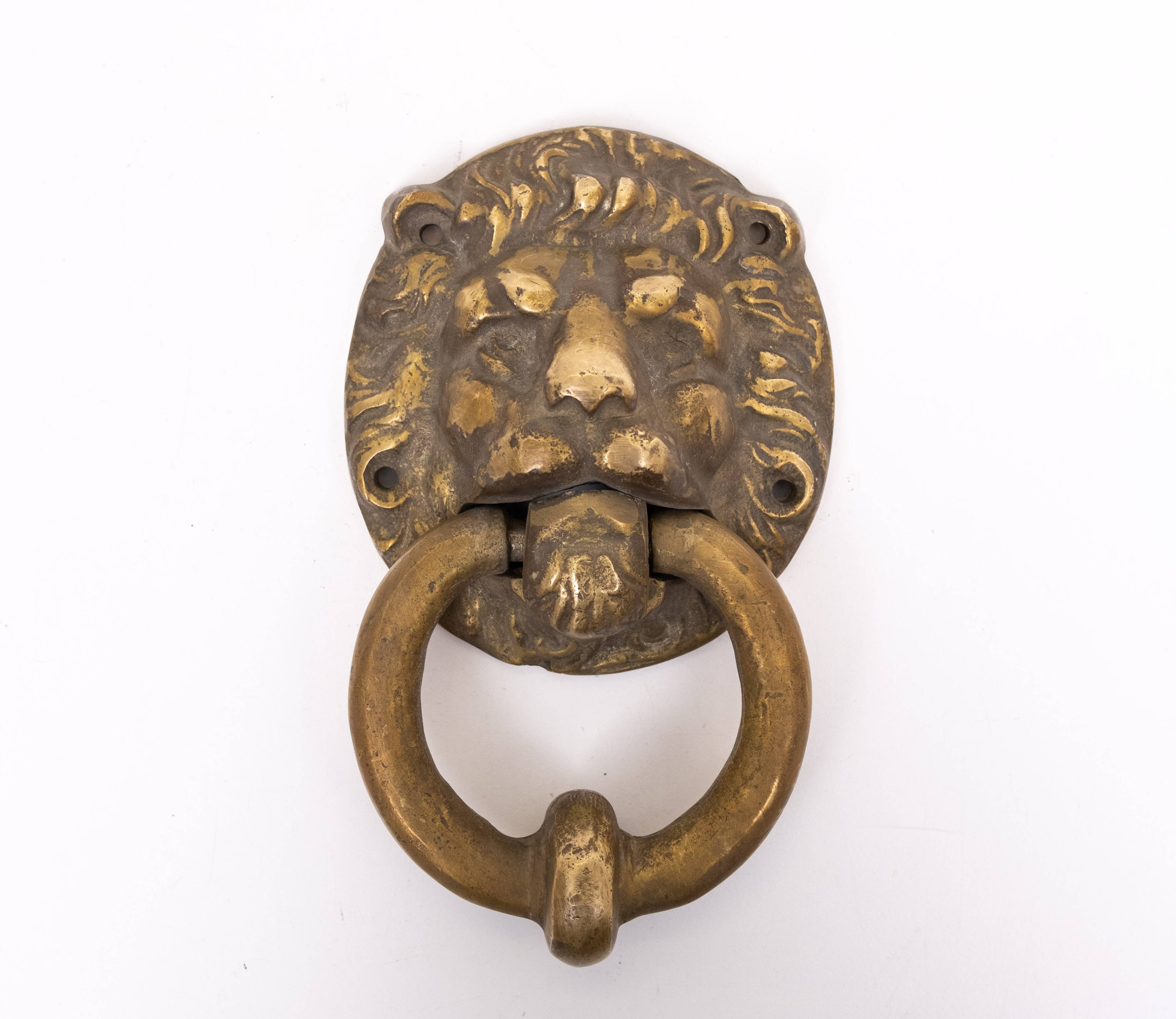 Gilded Bronze Lions head Door Knocker . Early 20th Century Hollan