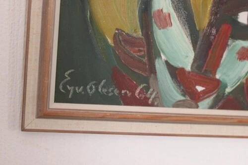 Original Swedish Oil on Canvas “Faces” by Eyvind Olesen Vintage & Framed