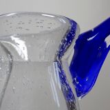 Bubble glass decanter with cobalt handle from Val de Pome Biot glassworks