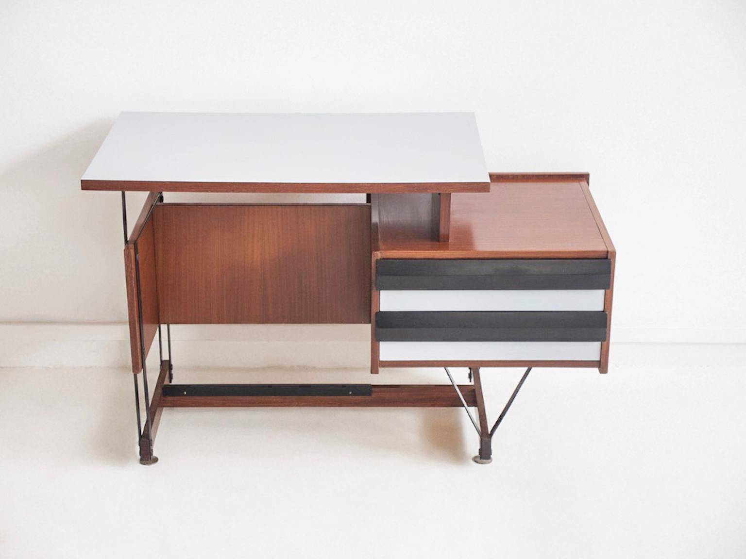 Small wooden desk with metal structure, Italy, 1960s.