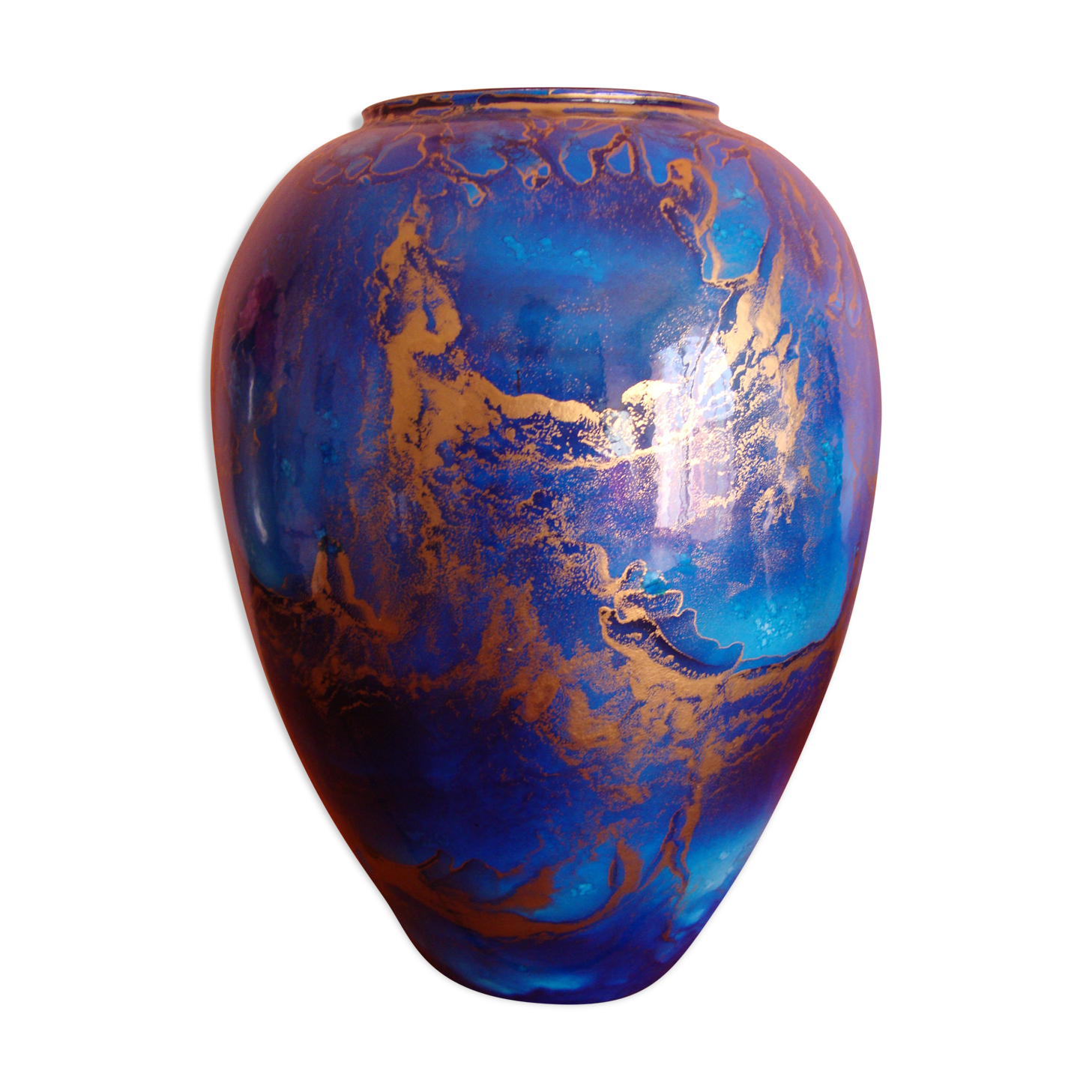 Blue and gold ceramic vase