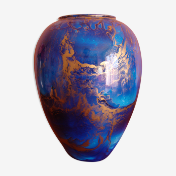 Vase céramique bleu et doré