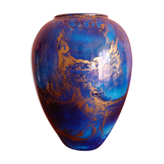 Vase céramique bleu et doré
