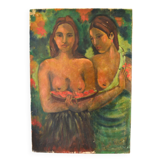 Ancient painting – Two female figures France (attributed), circa 1905–1925