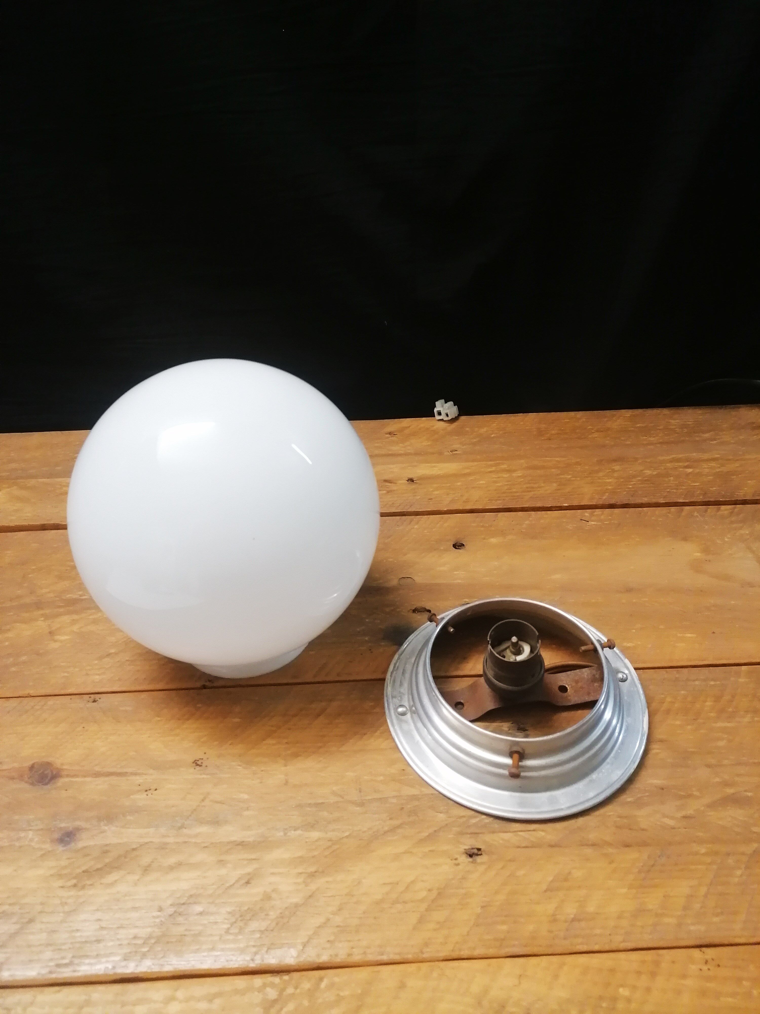 Art deco ceiling lamp, globe white opaline, 15 cm, circa 1940