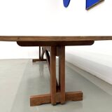 Large refectory table in solid pine and beech, with an X-shaped base.
