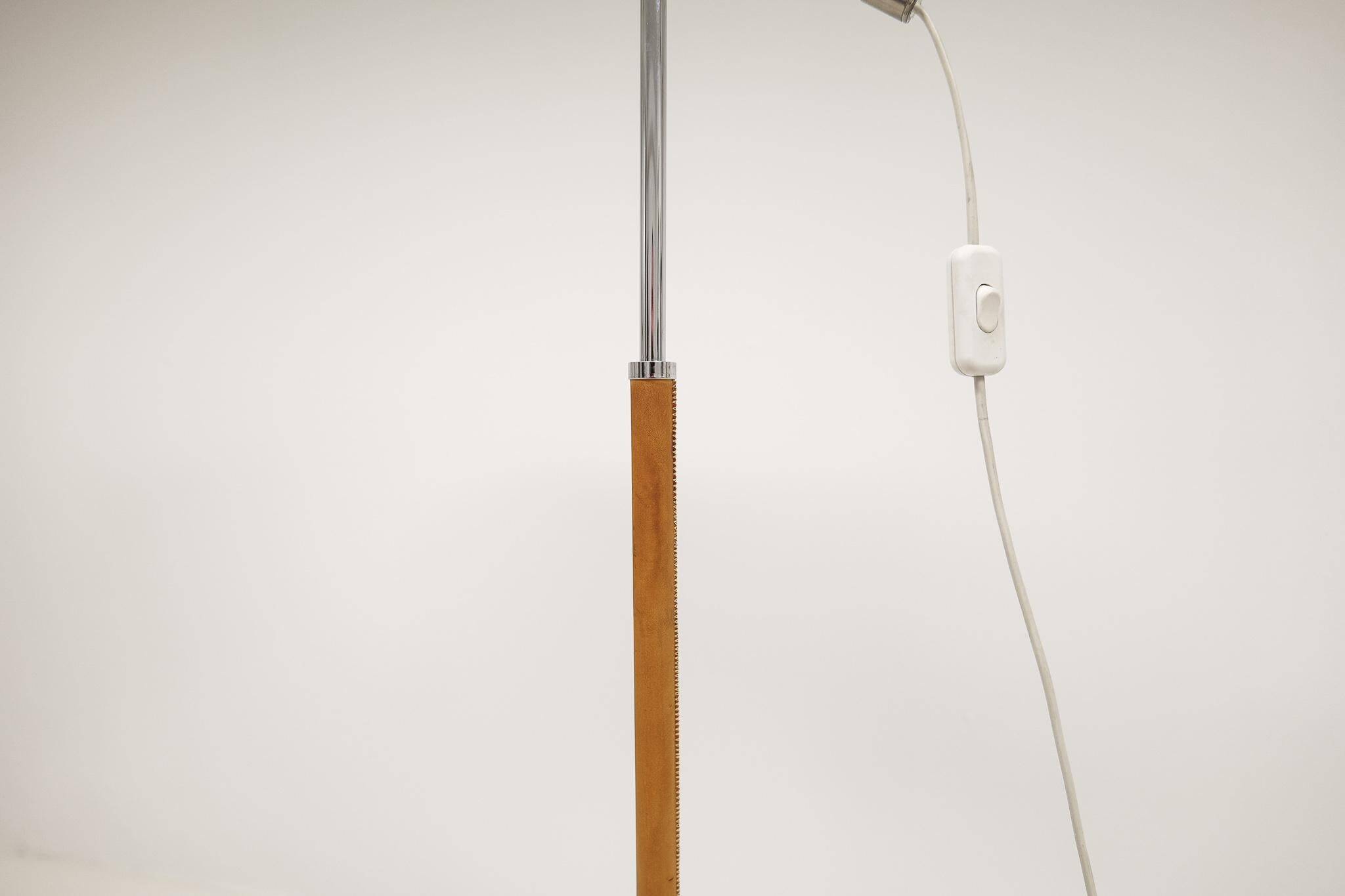 Vintage chrome leather floor lamp mid-century Atelje Lyktan, Sweden