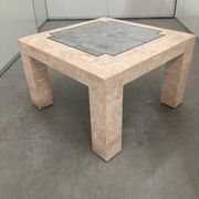Marble mosaic coffee table '80, salmon and green with brass