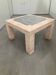 Table basse en mosaïque de marbre '80, saumon et vert avec laiton