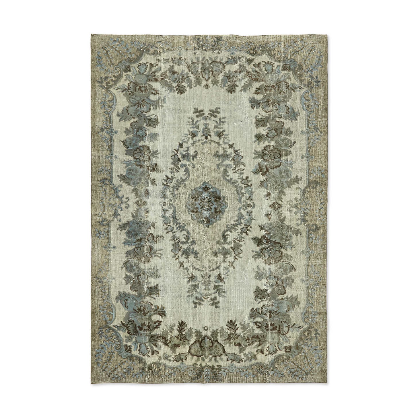 Handmade Hi-Low Pile Anatolian 1980s 195 cm x 283 cm Blue Rug