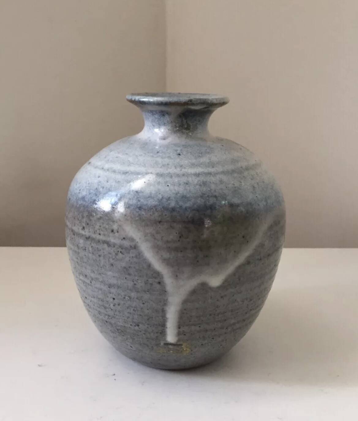 Vintage stoneware ceramic round ball vase