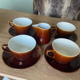 Set of 4 large cups + saucers + milk jug