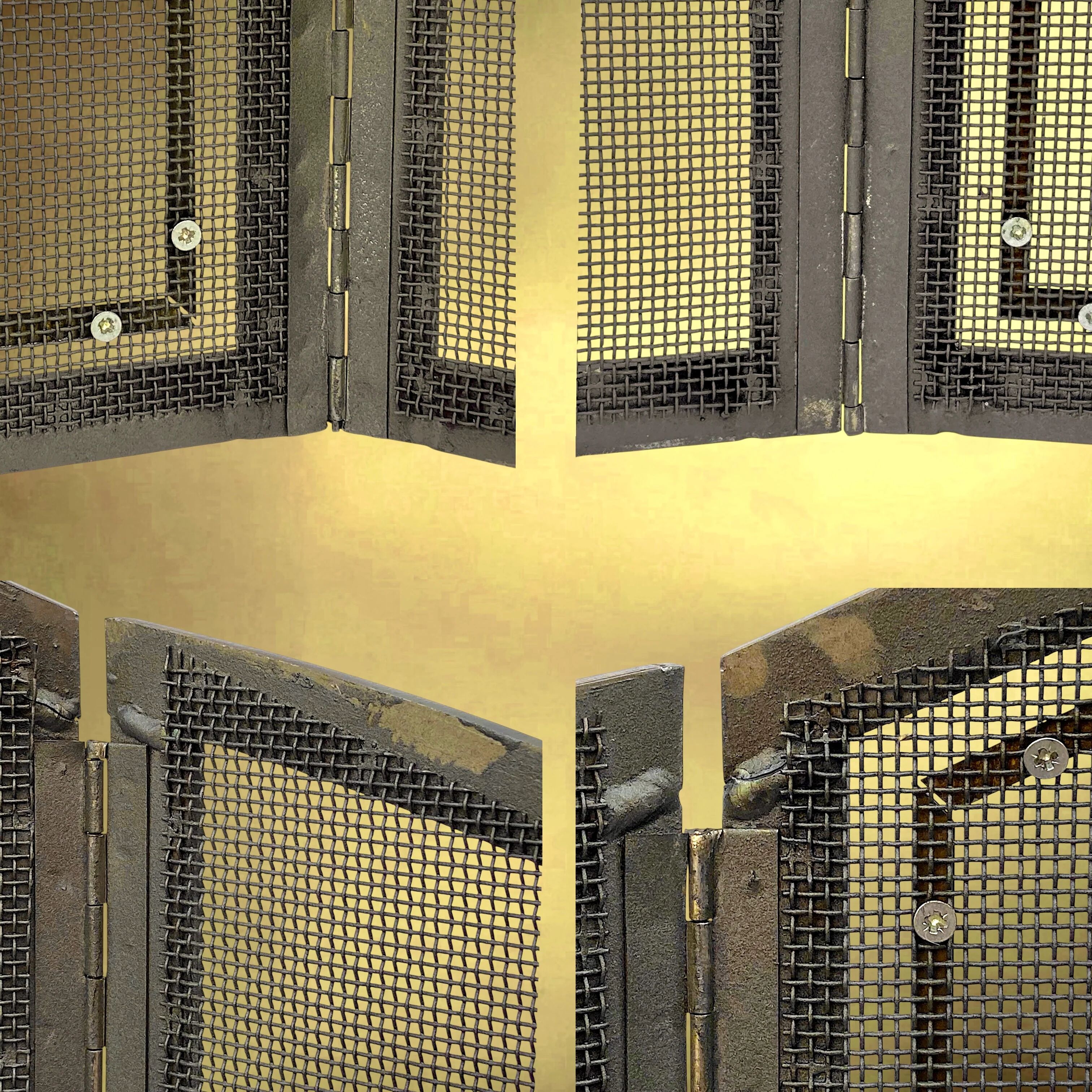 Folding fireplace screen in brushed steel and gilded brass – 1960s
