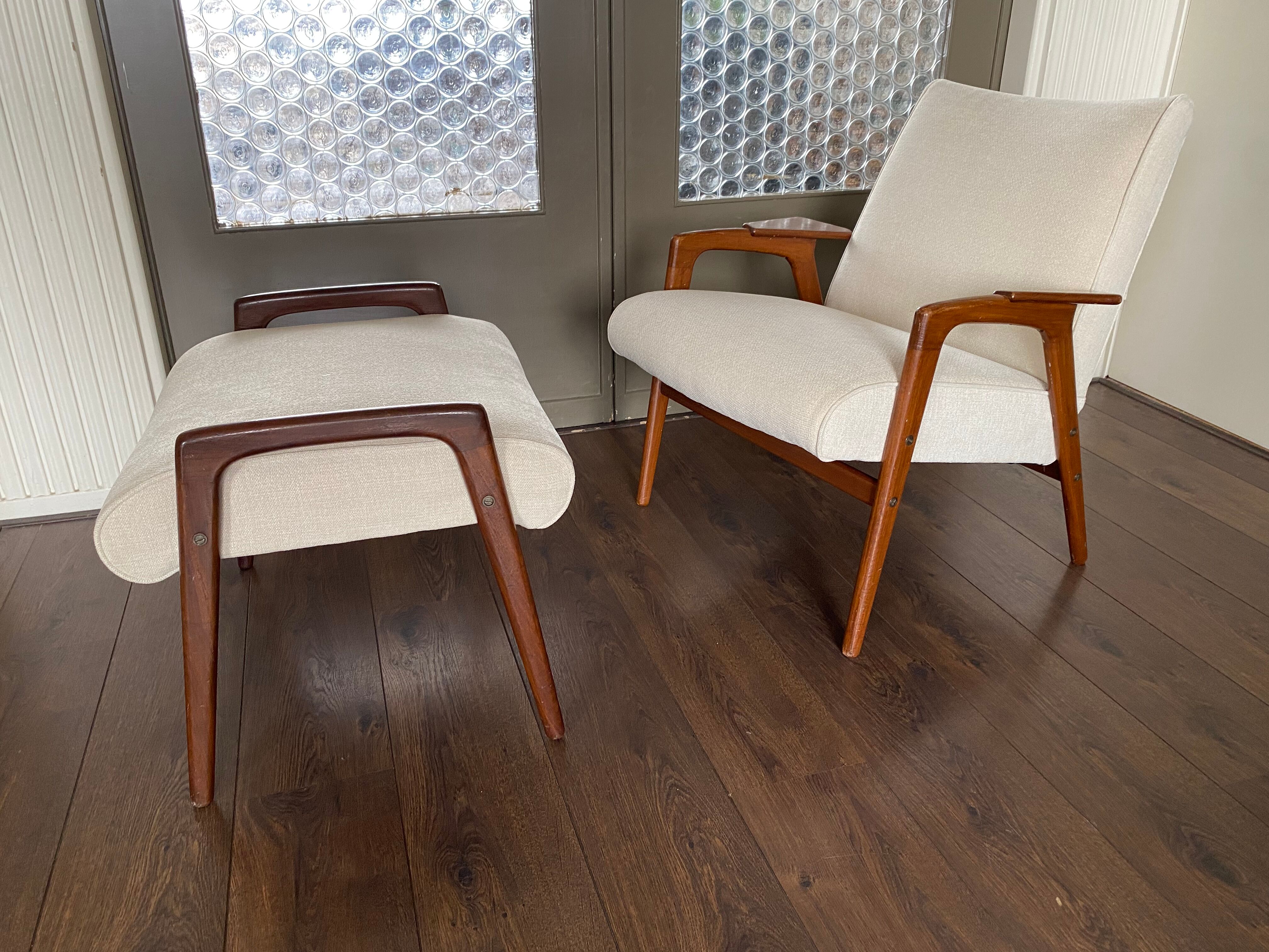 Fauteuil scandinave vintage Ruster avec tabouret du designer suédois Yngve Ekström pour Pastoe, années 60