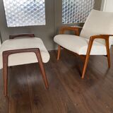 Fauteuil scandinave vintage Ruster avec tabouret du designer suédois Yngve Ekström pour Pastoe, années 60