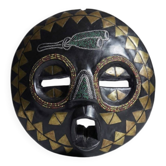 African Moon Mask Att. Luba/Baluba, Congo DRC, carved wood, beads