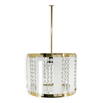 1970's Brass & Crystal Pendant Light by Novy Bydzov Glasswork, Czechoslovakia