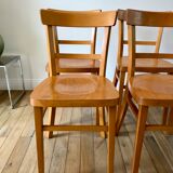 set of 4 Thonet bistro chairs in curved wood honey Mid-Century 50s