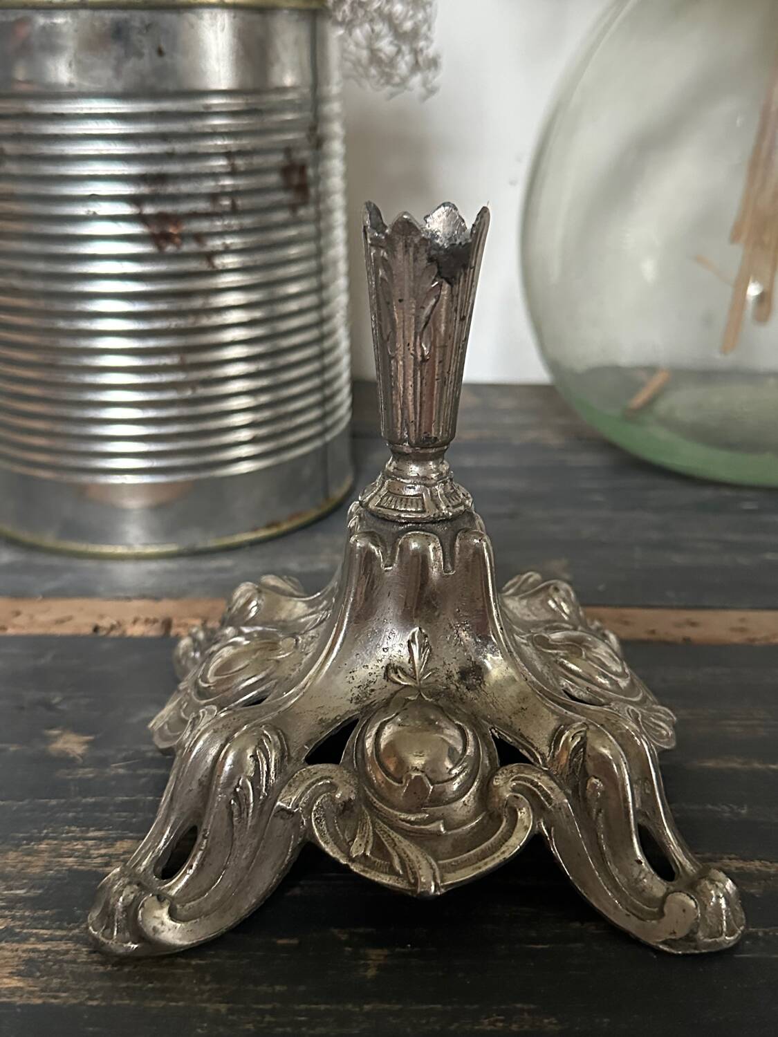 Silver metal candle holder
