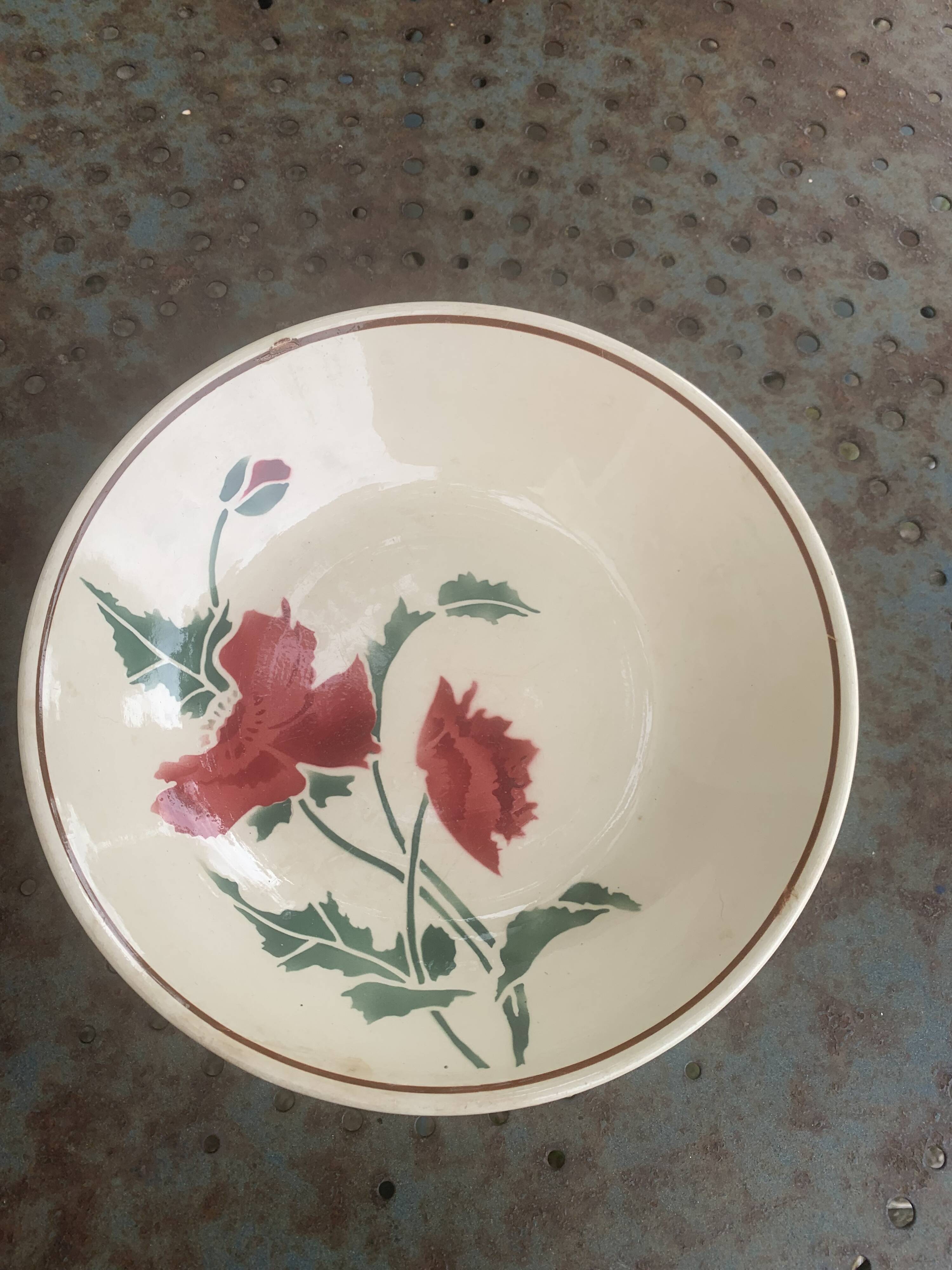 Fruit bowl, deep plate, luxeuil, old poppy motif