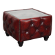 Red Cowhide Leather Chesterfield Side Table with Glass Top